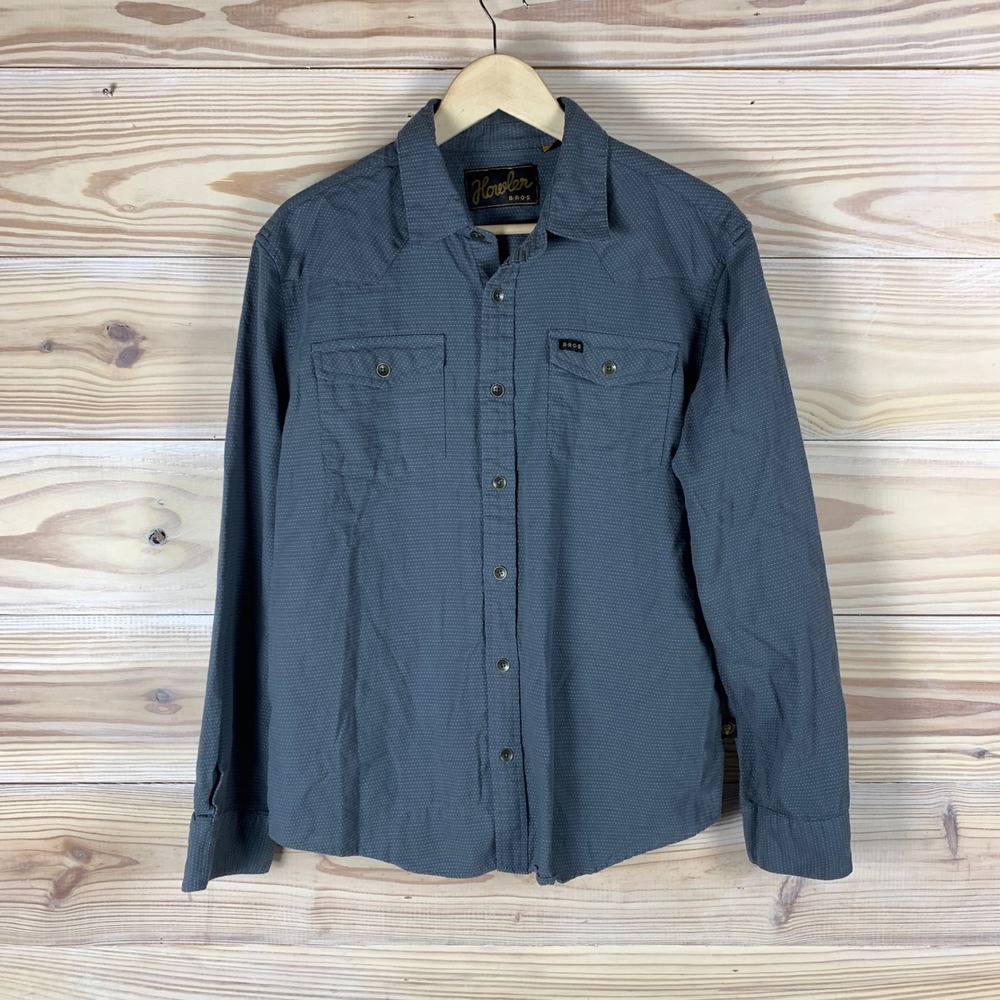 Howler Bros Snap Shirt Mens S Blue Western Gaucho Micro Dot Long Sleeve Cotton